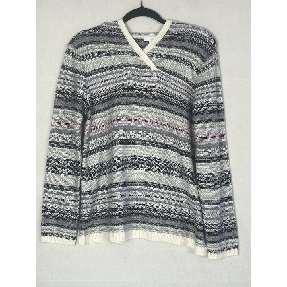 J. Jill Women Purple‎ Fair Isle Knit Pullover Hoodie Striped Sweater M Petite